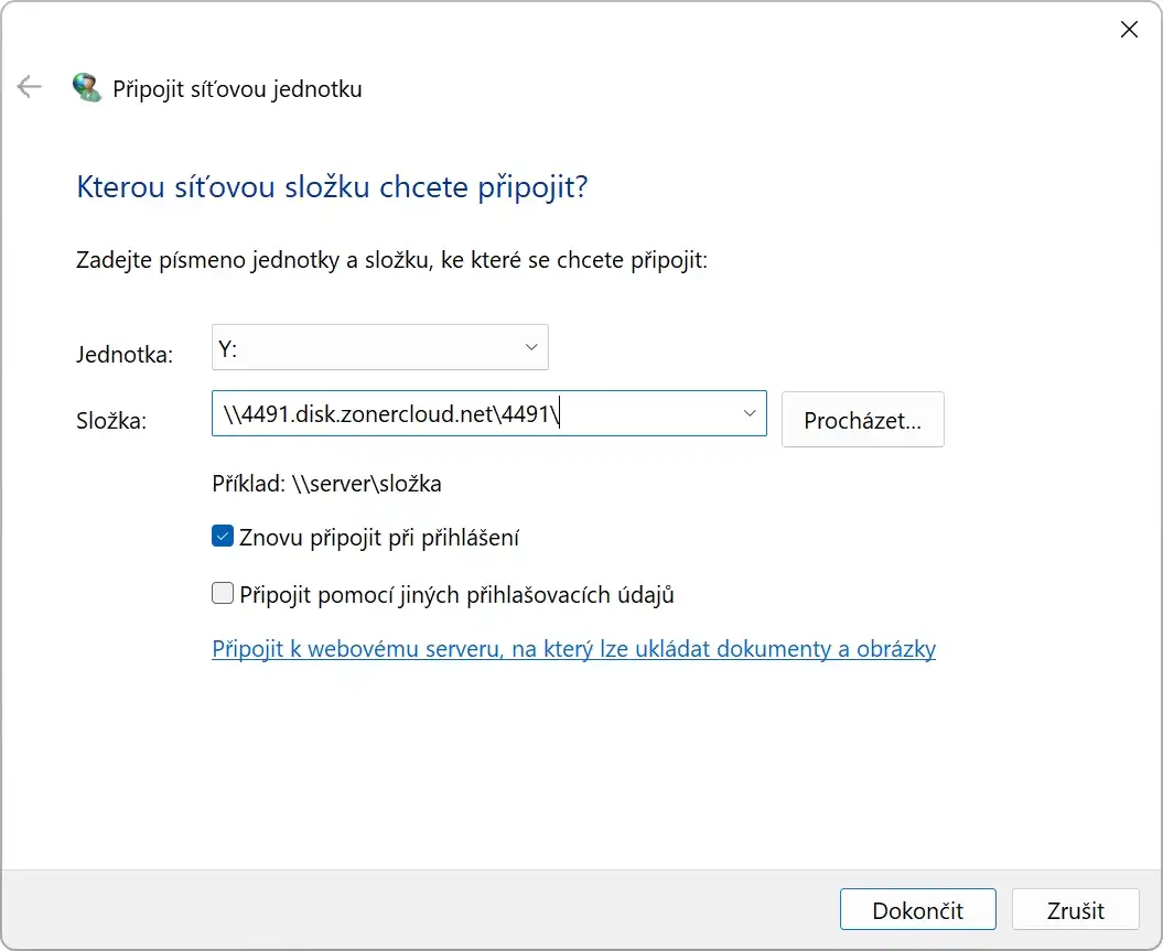 Připojení Cloud Disku do Windows 11
