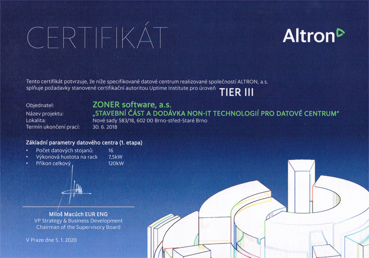 Altron - certifikát
